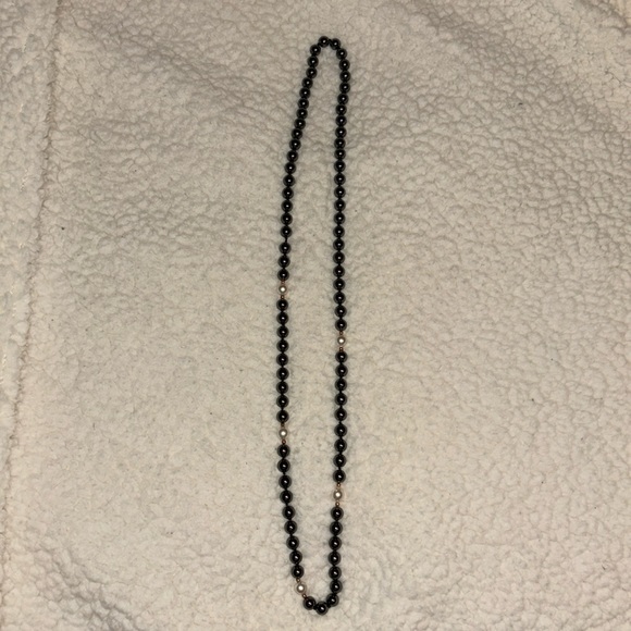 Hematite necklace with faux pearl accents. 30" in length - Picture 2 of 3